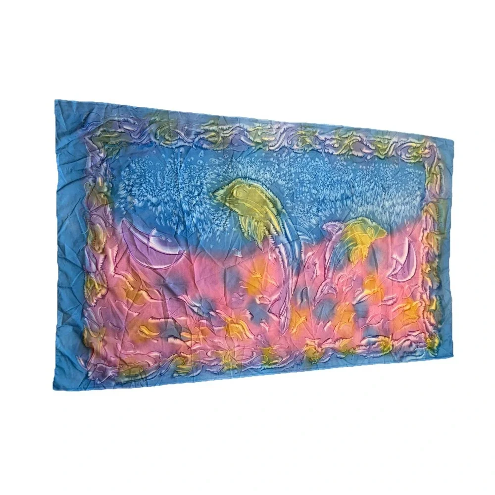 Sarong‎ Beach Wrap Dolphins Shawl Scarf Wall Decor Vibrant Blue Pink 43x72